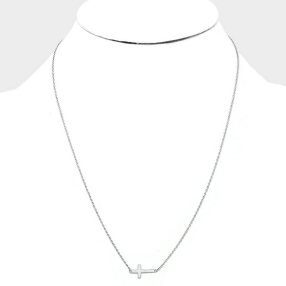 Silver Sideways Cross Pendant Necklace Chain Trend - Picture 2 of 2